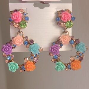 Floral Multicolor Earrings with Crystals